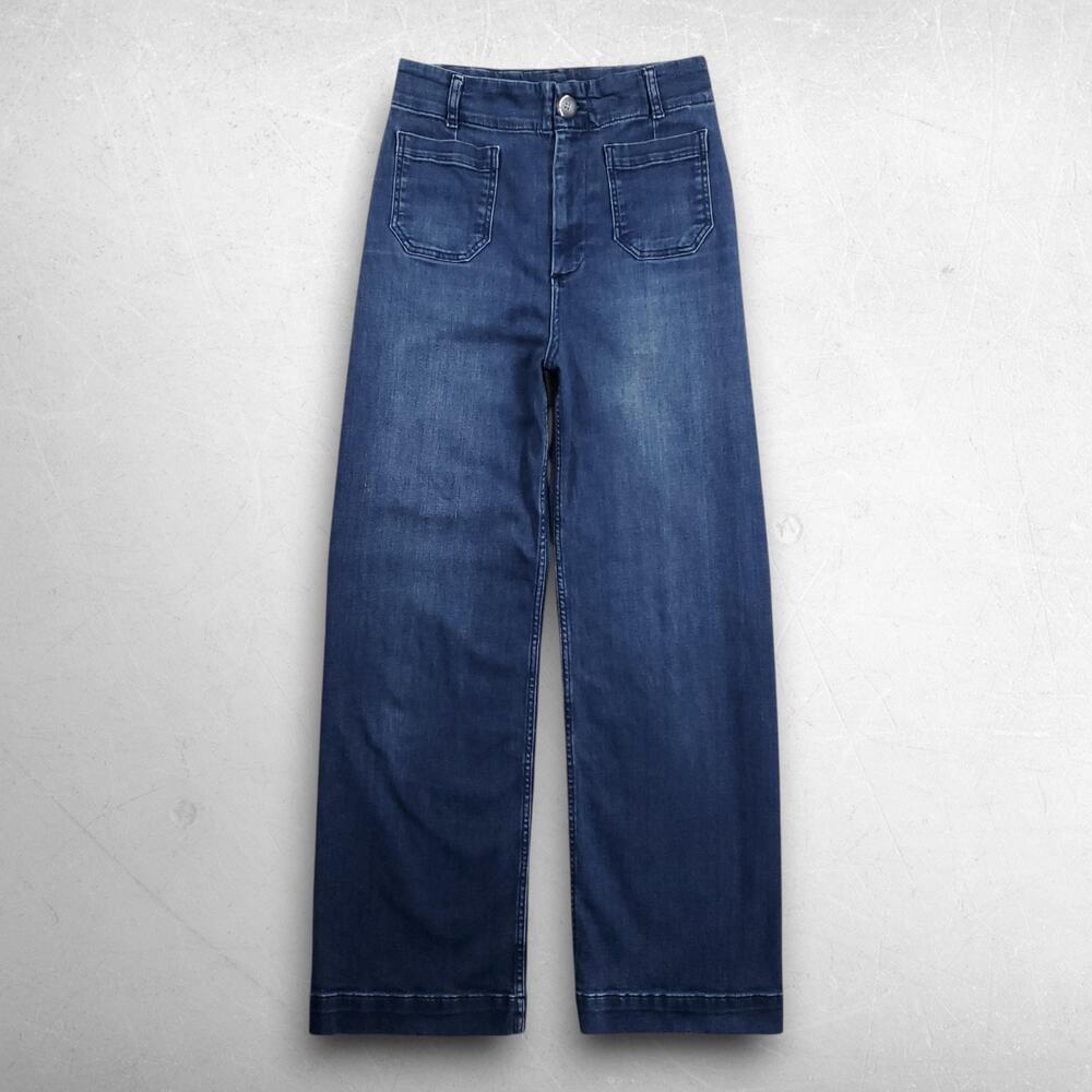 Pilcro Wide Leg‎ Jeans Women 28 Tall Blue High Rise Pockets Medium Wash Denim